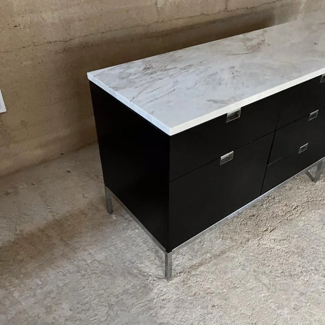 Mid-Century Modern 1960s Knoll Credenza Ebonized Wood Marble Florence Knoll Design For Sale - Image 3 of 10