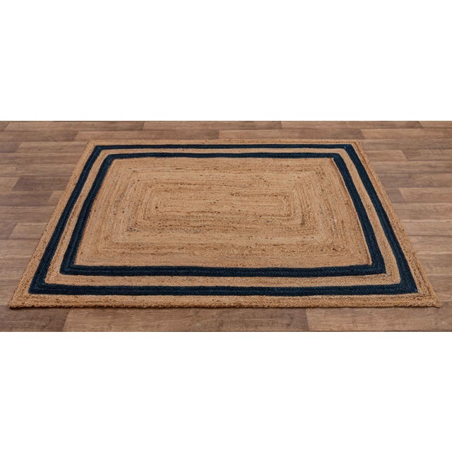 2'x3'Ft. Navy Blue Jute Braided Rectangle Boho Chic Rug For Sale - Image 4 of 9