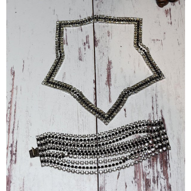 Vintage American Designer Alexis Kirk Clear and Black Rhinestone Star Necklace Choker For Sale - Image 16 of 17