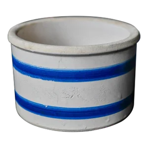 Antique Blue and White Ceramic Egg or Butter Crock