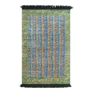 Rug & Kilim’s Tribal Rug in Blue, Green, and Beige Geometric Patterns For Sale