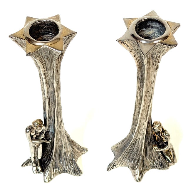 Yaacov Heller Adam and Eve Sterling Silver Candlesticks, Pair, 1993 For Sale - Image 18 of 18