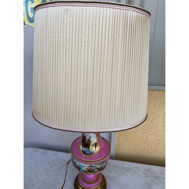 Antique Boucher Sèvres Style Table Lamp With Shade For Sale - Image 11 of 12