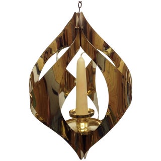 Hollywood Regency Brass Candle Pendant Light For Sale