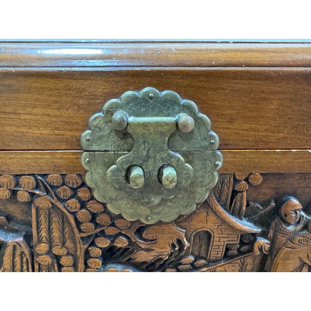 Wood Mid-Century Hand-Carved Chinese Camphor Wood Chest, Hong Kong For Sale - Image 7 of 12