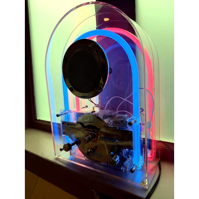 Radiobar Corp. and Philco Dapy Paris Transparent Neon Radio Sculpture – Acrylic Design Object, France, C. 1989 For Sale - Image 4 of 8