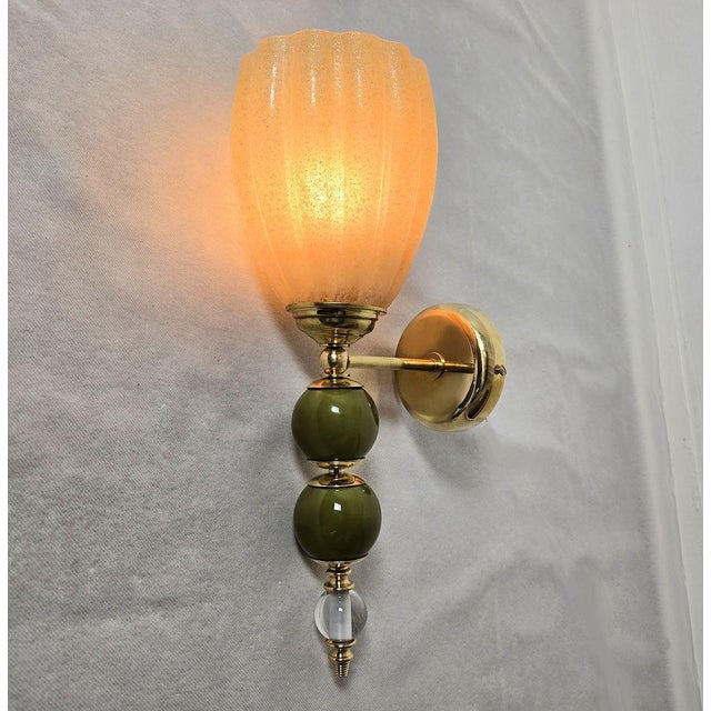 1990s Olive Green and Amber Murano Glass Sconces - a Pair For Sale - Image 4 of 13