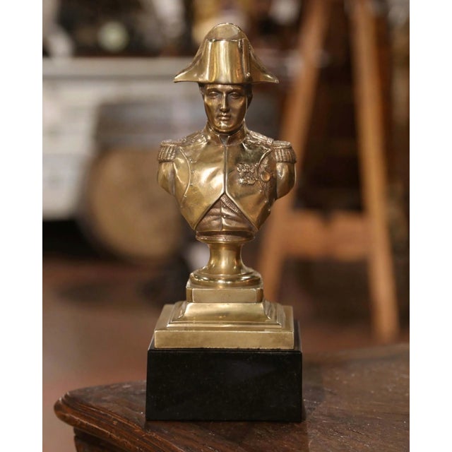 A tribute to one of France's most celebrated historical figures, this vintage bronze bust depicts Emperor Napoleon...