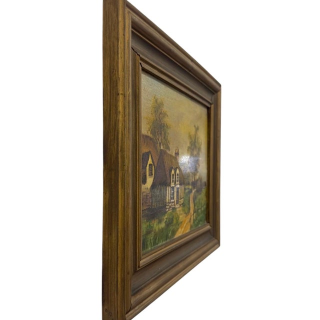 Vintage Unsigned Cottage Landscape Oil Painting – Framed European Countryside Scene. For Sale - Image 4 of 7