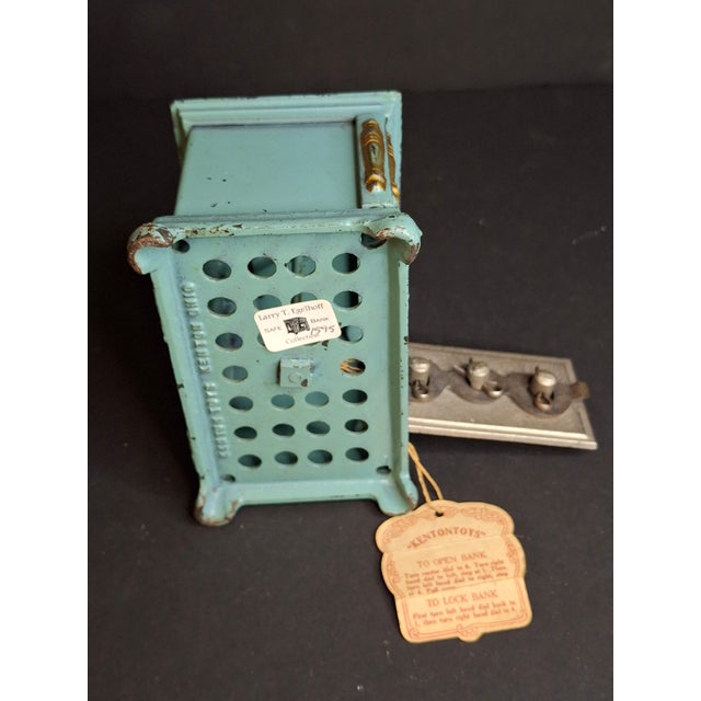 Antique Kenton Cast Iron Radio Bank 1920s Safe Original Tag Peirce Collection For Sale - Image 14 of 17