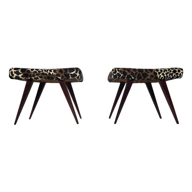 Mid-Century Italian Benches or Stools in Leopard Velvet, 1950s, Set of 2 For Sale