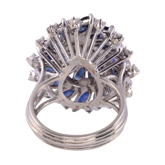 Contemporary 1980s Marquise Diamond & Sapphire Cocktail Ring Size 7 For Sale - Image 3 of 7