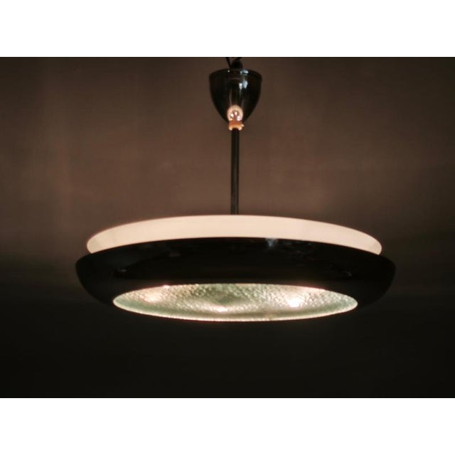 Bauhaus Vintage Bauhaus UFO Chrome and Glass Pendant Light, Czechoslovakia, 1930s For Sale - Image 3 of 14