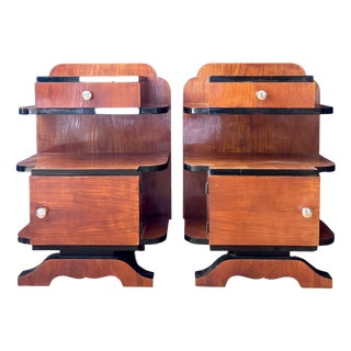 Art Deco Bedside Tables in Wood, 1970s, Set of 2 For Sale
