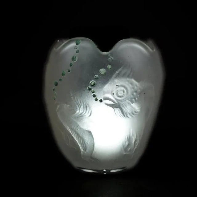 Mid 20th Century Lalique School Embossed & Enameled Fish Vase 20th Century For Sale - Image 5 of 12