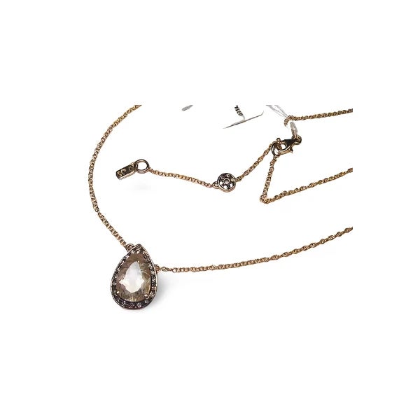 14K Yellow Gold Rutilated Quartz and Diamond Necklace. This gorgeous piece features one natural pear-shaped rutilated...