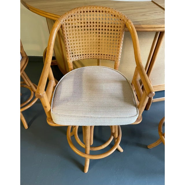 Mid 20th Century Vintage Mid-Century Modern Bamboo and Grasscloth Bar and 4 Bar Stools - Set of 6 For Sale - Image 9 of 12