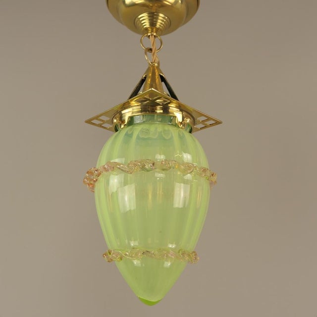 Art Nouveau Viennese Pendant Lamp with Uranium Vaseline Glass Shade, Austria, 1920s For Sale - Image 3 of 9