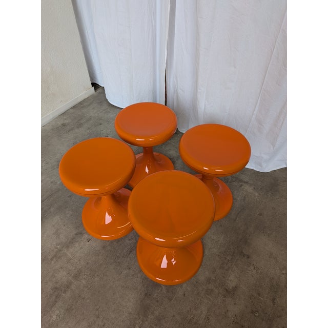 Set of 4 spage age orange stools. Vintage retro orange stool that resembles a mushroom, originally called Jurcek (in...