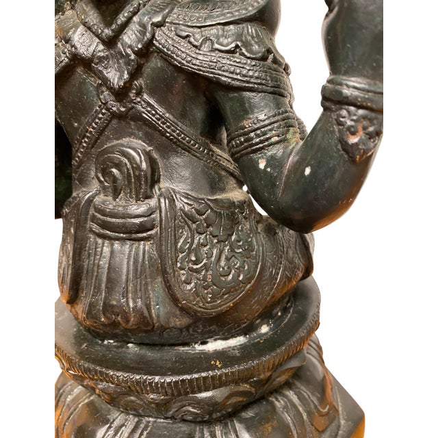Antique Bronze Ganesha Statue Khmer Style Hindu 4-Arm Elephant God Sculpture For Sale - Image 18 of 18