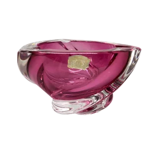 1950s Val St. Lambert Crystal Mid Century Pink Ashtray Bowl