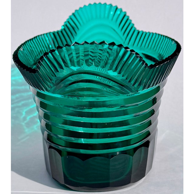 Glass French Art Deco Teal Blue-Green Cut Glass Centerpiece Bowl, Circa 1920's For Sale - Image 7 of 16