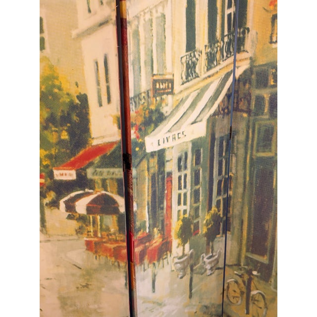 Rustic European Vintage Double-Sided Parisian Street Scene Canvas 4-Panel Room Divider Screen For Sale - Image 3 of 12