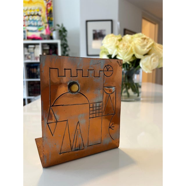 Israeli Mod Arts & Crafts Copper Sculpture Bookends Bezalel Schatz Yaad Studio, c.1960s For Sale In Miami - Image 6 of 15