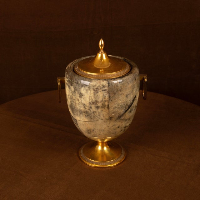 Grey Parchment and Brass Thermos Glacette by Macabo for Cusano Milanino, Italy, 1950 For Sale - Image 4 of 17