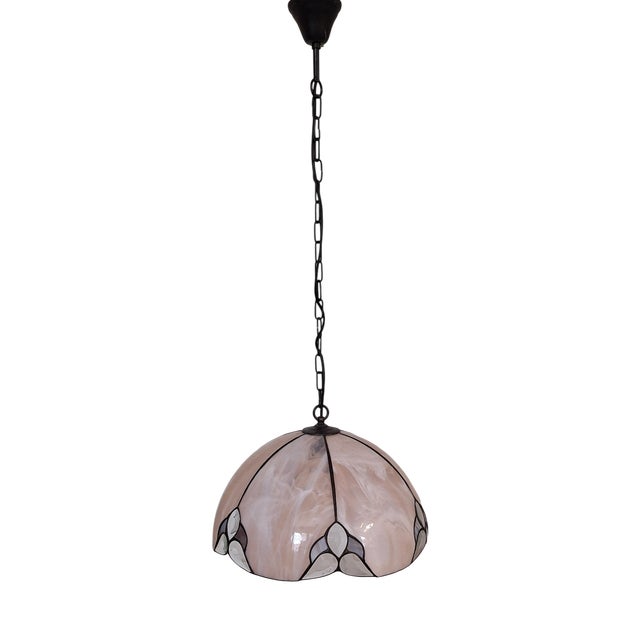 Vintage Pendant Lamp with Pink Marbled Glass Shade, 1990s For Sale