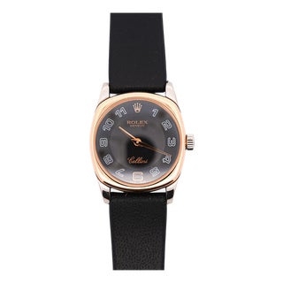 Vintage Rolex Cellini Danaos 18k Rose Gold Black Dial Ladies Quartz Watch For Sale