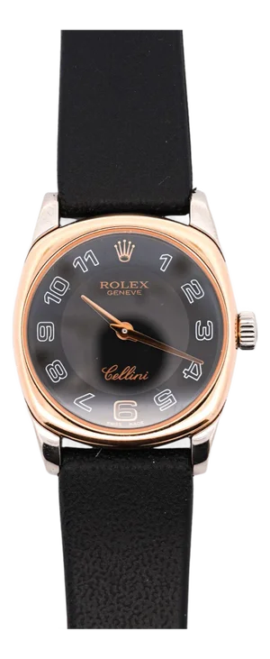Vintage Rolex Cellini Danaos 18k Rose Gold Black Dial Ladies Quartz Watch