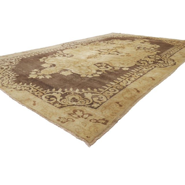 50042 Vintage Turkish Oushak Rug, 06’11 x 11’00. The Enduring Garden: A Vintage Turkish Oushak Masterpiece of Ottoman...