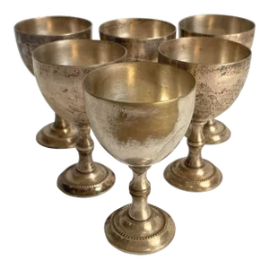 Vintage Cordial Aperitif Glasses Silver Plated Set of 6