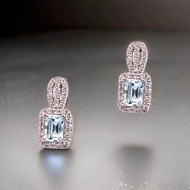 2010s Natural Aquamarine Diamond Earrings 14k Gold 2.74 TCW Certified For Sale - Image 5 of 12
