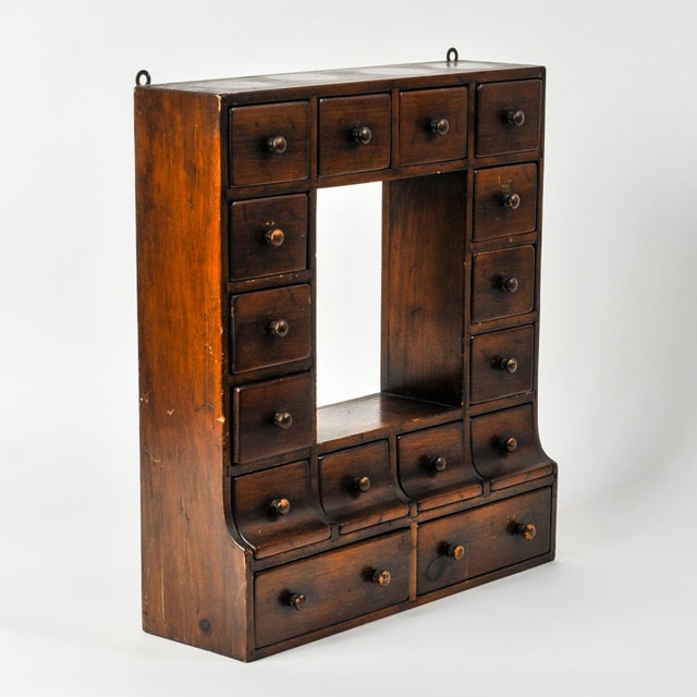American Antique Wall Hanging Apothecary Cabinet With 16 Small Drawers For Sale - Image 3 of 16