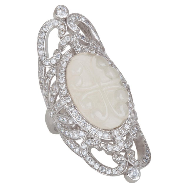 Miriam Salat Pastel Pink Baroque Ring In Sterling Silver & White Topaz For Sale - Image 15 of 18