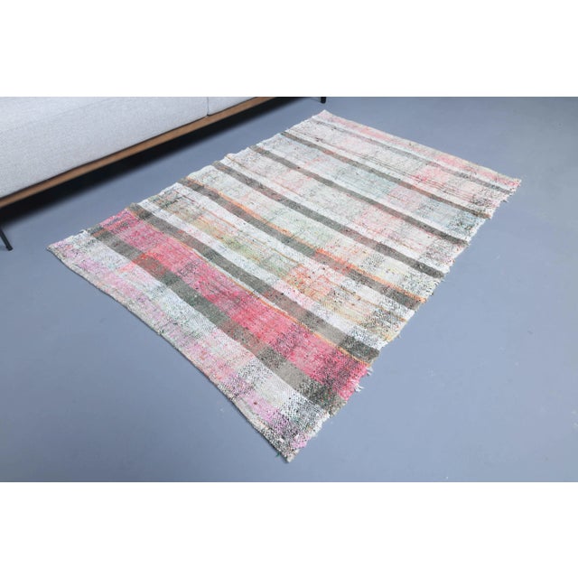 Vintage Turkish Hand-Knotted Wool Cotton Beige Small Kilim Area Rug For Sale - Image 4 of 11