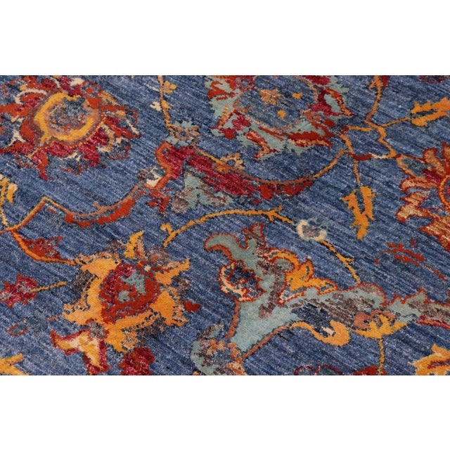 1990s Chic Ziegler Blue Rust Hand-Knotted Wool and Silk Rug - 9'2'' X 12'2'' For Sale - Image 5 of 8