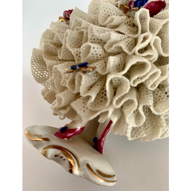 Vintage Dresden Rococo-Style Porcelain Figurine in a Lace Ball Gown, Circa 1955 by Germany’s Porzellanfabrik Al-Ka Kunst Alboth & Kaiser k.g. For Sale In San Antonio - Image 6 of 11