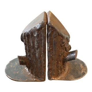 Vintage Mid Century Cast Iron Log Bookends- A Pair For Sale