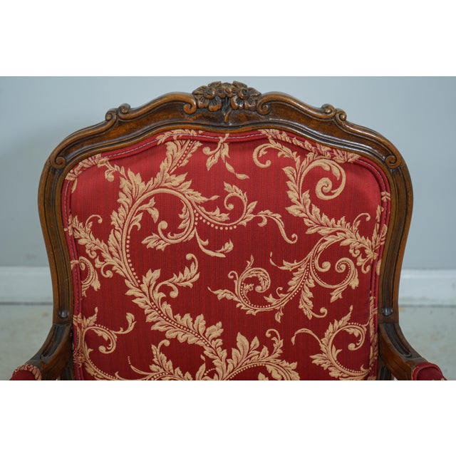 Pair Ethan Allen Damask Upholstered French Open Armchairs Chairish