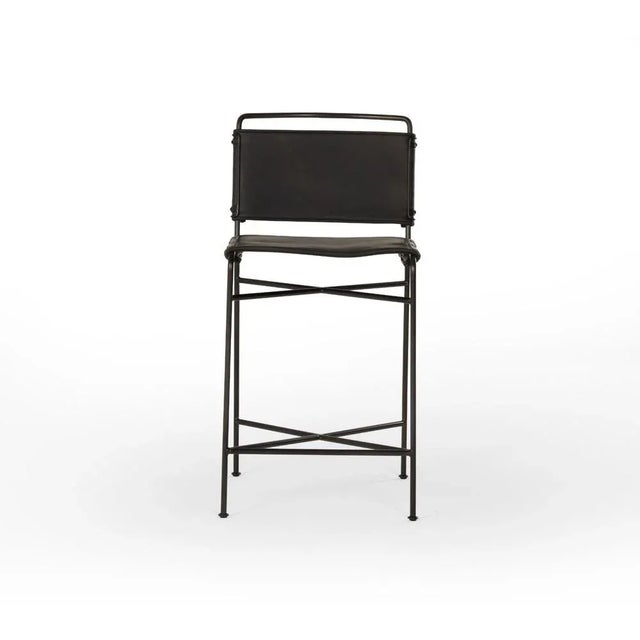 Contemporary Four Hands Wharton Counter Stool, Distressed Black For Sale - Image 3 of 9