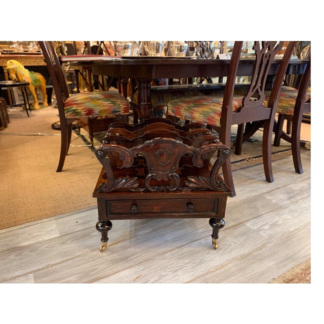 Early Victorian Solid Rosewood Three-Section Canterbury with Drawer and Casters For Sale - Image 15 of 18