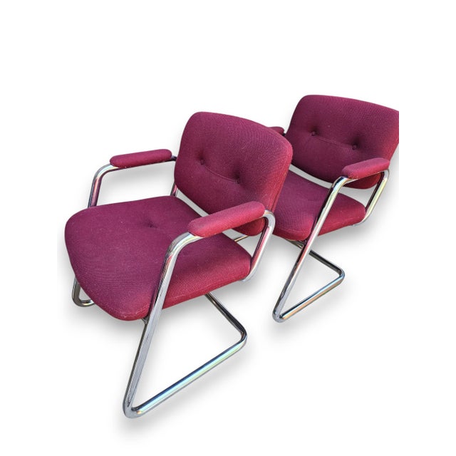 Metal 4 Mid Century Cantilevered Chairs For Sale - Image 7 of 10