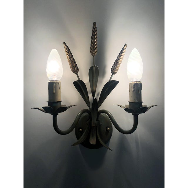 Pair of vintage gold and green metal wheat sheaf wall sconces a beautiful pair of green and gold metal wheat sheaf wall...