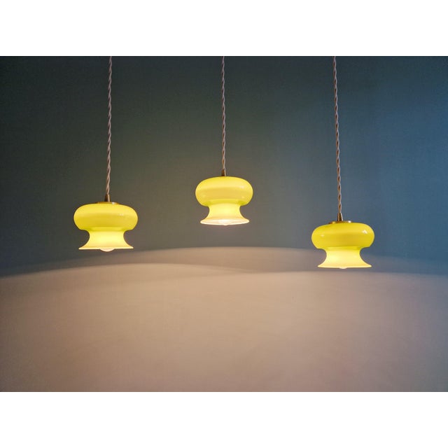 Vintage Pendant Lights in Green Opaline Glass, 1960s, Set of 3 For Sale - Image 12 of 16