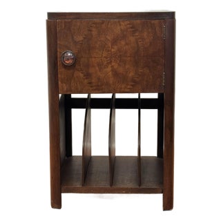 Mid-Century Art Deco Mahogany and Walnut Burlwood Veneer Side Table/Magazine Holder For Sale
