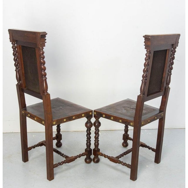 Middle Easter Oak and Leather Chairs with Studs 1920, Set of 2 For Sale - Image 4 of 18