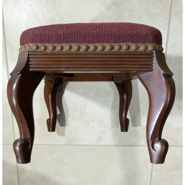 Antique Hand Carved Needlepoint Textile Upholstered Foot Stool For Sale - Image 4 of 13